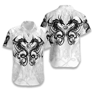 Symmetrycal Dragon Tattoo On White Ornamental Hawaiian Shirt,Hawaiian Shirt Gift, Christmas Gift