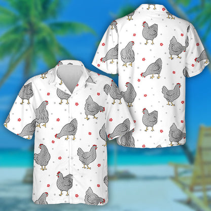 Chicken Hen With Red Crest And Small Flower Hawaiian Shirt, Hawaiian Shirt Gift, Christmas Gift