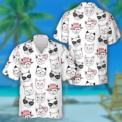 Fashion Cat Kitten Illustration In Sketch Style Hawaiian Shirt, Hawaiian Shirt Gift, Christmas Gift
