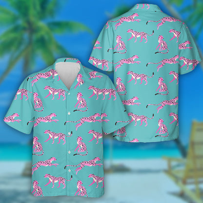 Trendy Pink Leopard Modern Wild Animal Hawaiian Shirt, Hawaiian Shirt Gift, Christmas Gift