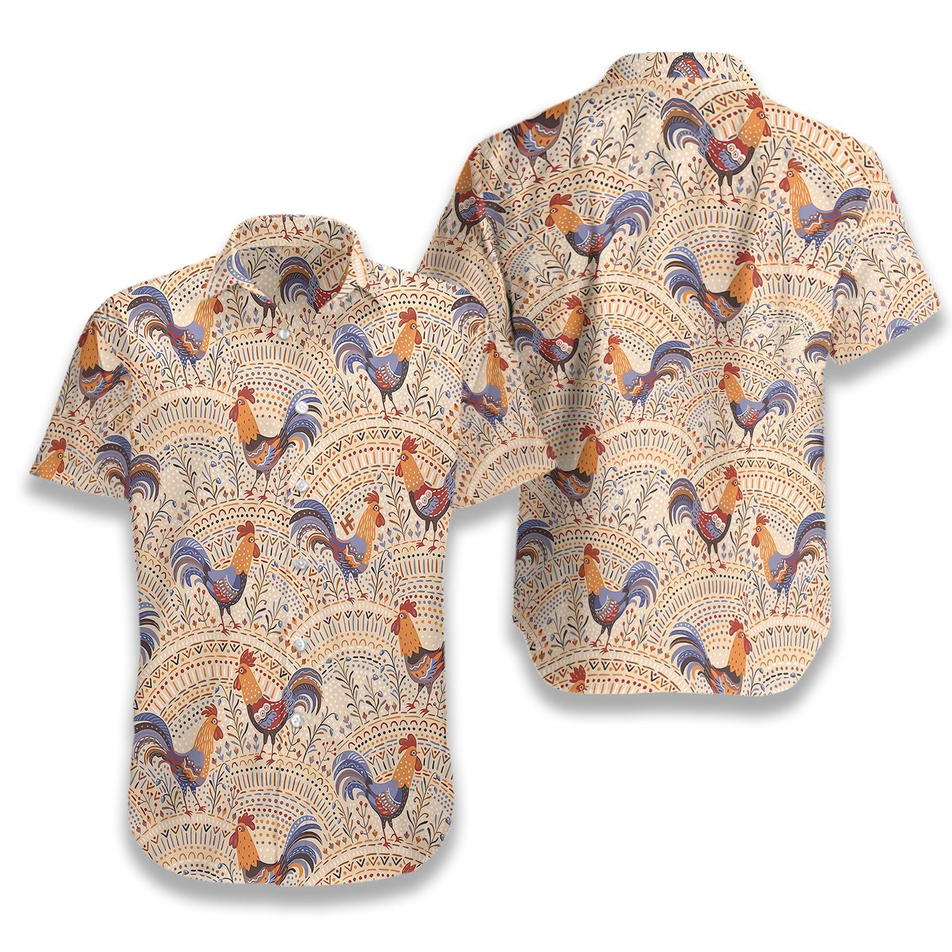 Hand Drawn Boho Ornaments Chicken Pattern Design Hawaiian Shirt, Hawaiian Shirt Gift, Christmas Gift