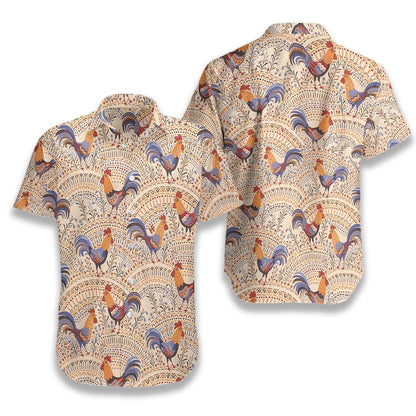 Hand Drawn Boho Ornaments Chicken Pattern Design Hawaiian Shirt, Hawaiian Shirt Gift, Christmas Gift