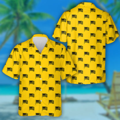 Black And Yellow American Flag Pattern Hawaiian Shirt, Hawaiian For Gift