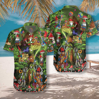 Gnome Hippie On Dark Green Design Hawaiian Shirt,Hawaiian Shirt Gift, Christmas Gift