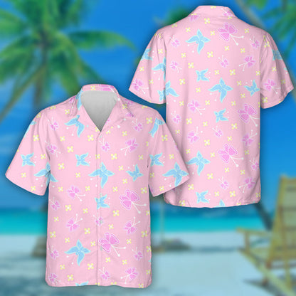 Flowers Marshmallows Of Butterflies On Pink Hawaiian Shirt,Hawaiian Shirt Gift, Christmas Gift