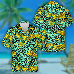 Wild African Leopard With Parrots And Butterflies Hawaiian Shirt, Hawaiian Shirt Gift, Christmas Gift