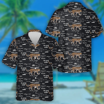 Leopard And White Word On Black Background Hawaiian Shirt, Hawaiian Shirt Gift, Christmas Gift
