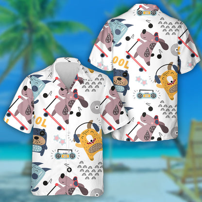 Cool Dogs And Music Theme In Scandinavian Style Hawaiian Shirt, Hawaiian Shirt Gift, Christmas Gift