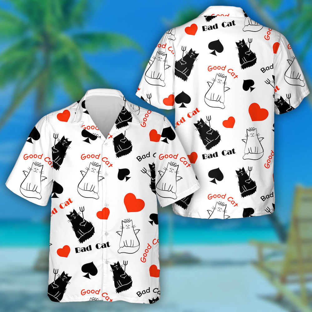 Black And White Funny Cats Spades And Hearts Hawaiian Shirt, Hawaiian Shirt Gift, Christmas Gift