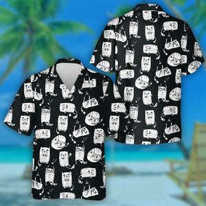 White Cute Cats Background In Various Poses Hawaiian Shirt, Hawaiian Shirt Gift, Christmas Gift