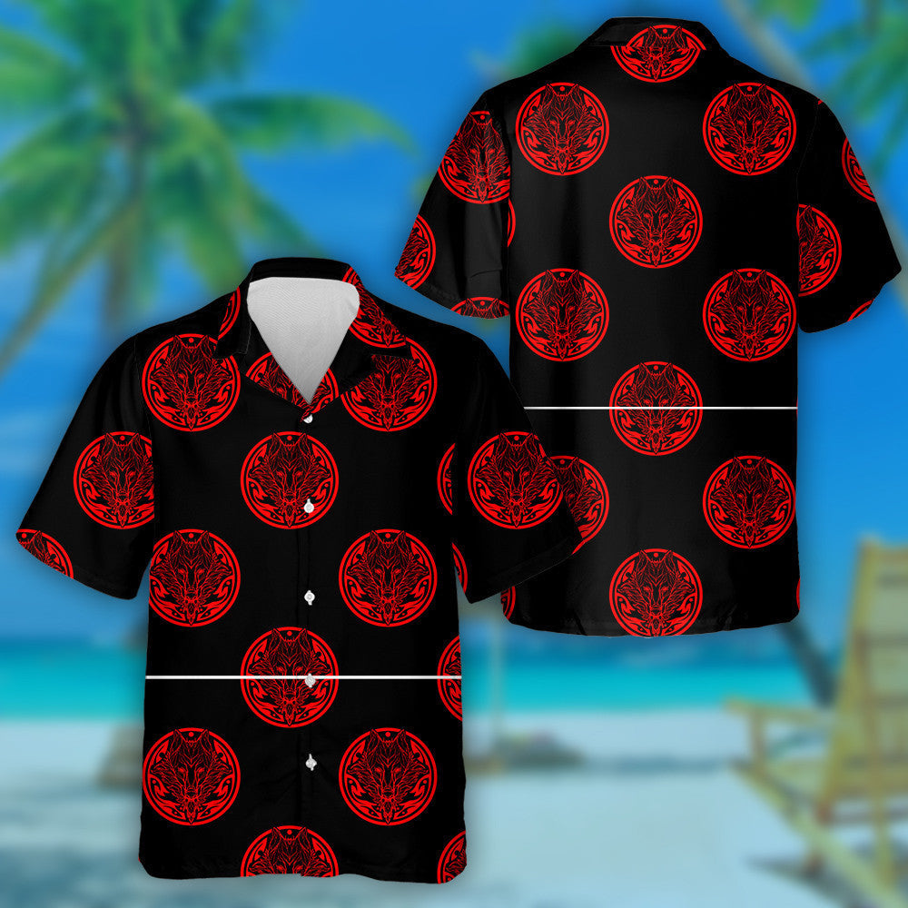 Wolf Face In Tribal Circle Shape Tattoo Hawaiian Shirt, Hawaiian Shirt Gift, Christmas Gift
