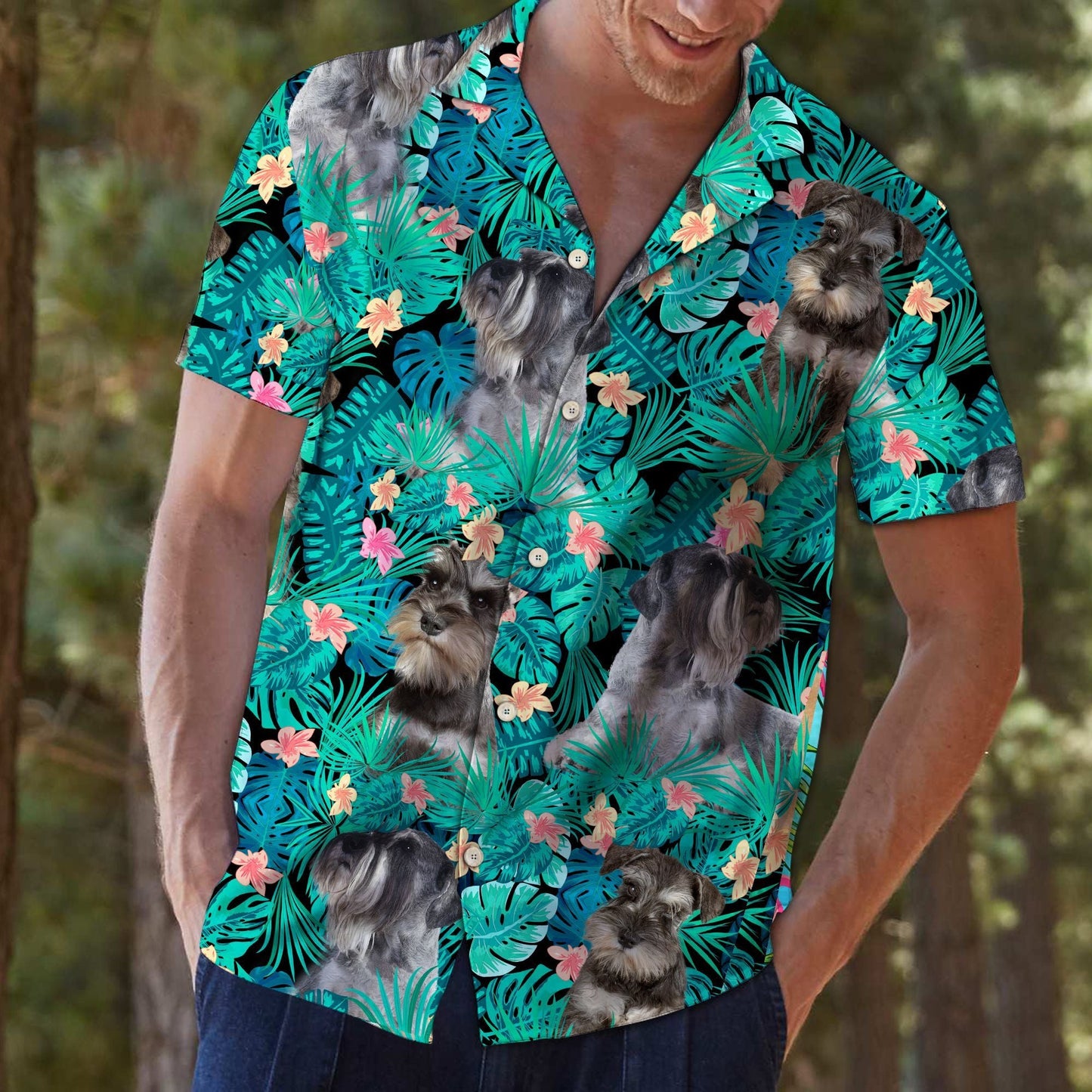 Spring Season Miniature Schnauzer Tropical Jungle Design Hawaiian Shirt, Hawaiian Shirt Gift, Christmas Gift