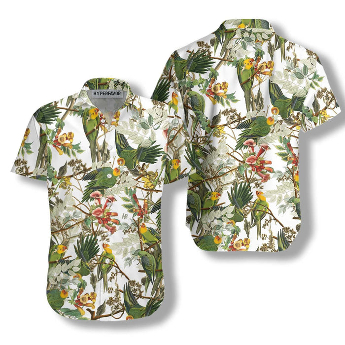 Audubon Carolina Parrot On White Design Hawaiian Shirt, Hawaiian For Gift