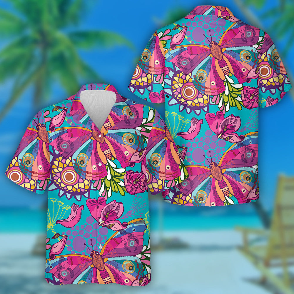 Theme Mystical Bright Summer Of Butterflies And Flowers Hawaiian Shirt, Hawaiian Shirt Gift, Christmas Gift