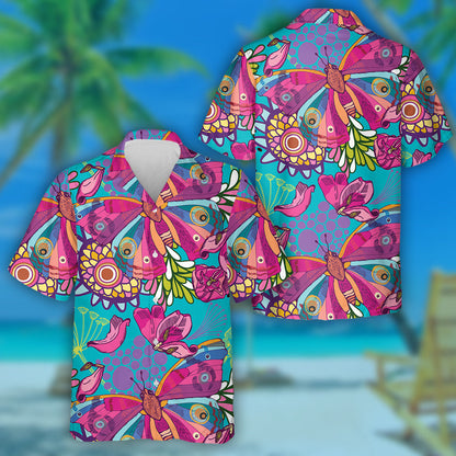 Theme Mystical Bright Summer Of Butterflies And Flowers Hawaiian Shirt, Hawaiian Shirt Gift, Christmas Gift
