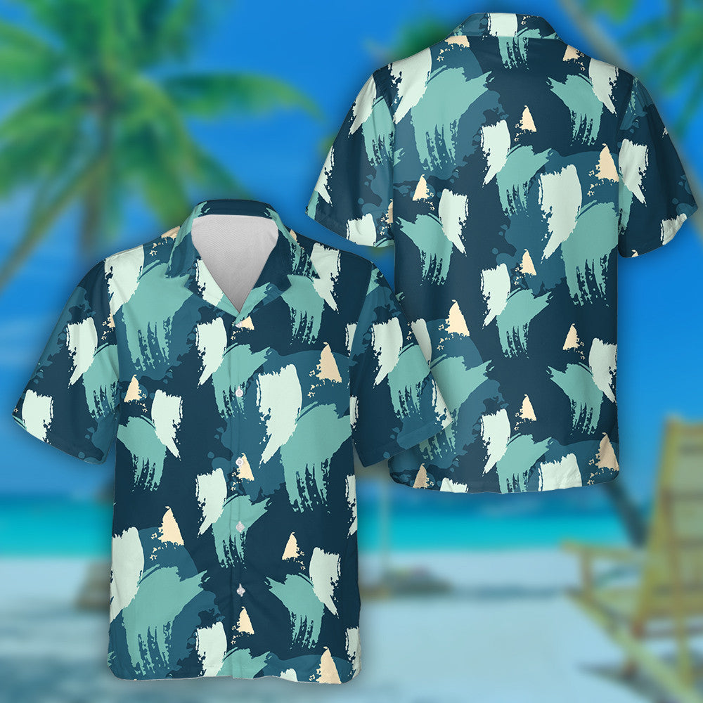 Aqua Blue Oil Painting Brush Pattern Camo Military Hawaiian Shirt, Hawaiian Shirt Gift, Christmas Gift