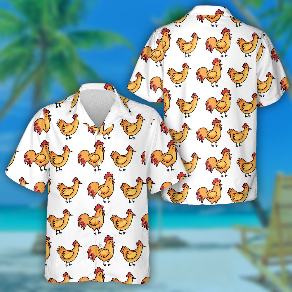 Red And Orange Chicken Rooster And Hen Hawaiian Shirt, Hawaiian Shirt Gift, Christmas Gift