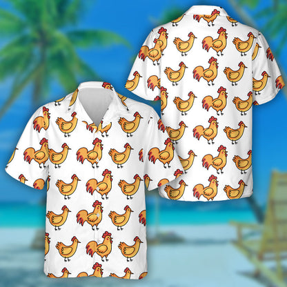 Red And Orange Chicken Rooster And Hen Hawaiian Shirt, Hawaiian Shirt Gift, Christmas Gift
