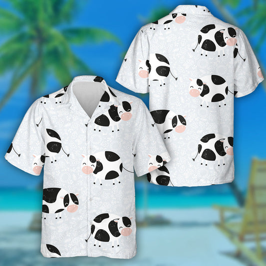 Hand Drawn Cow And White Flora Hawaiian Shirt, Hawaiian For Gift