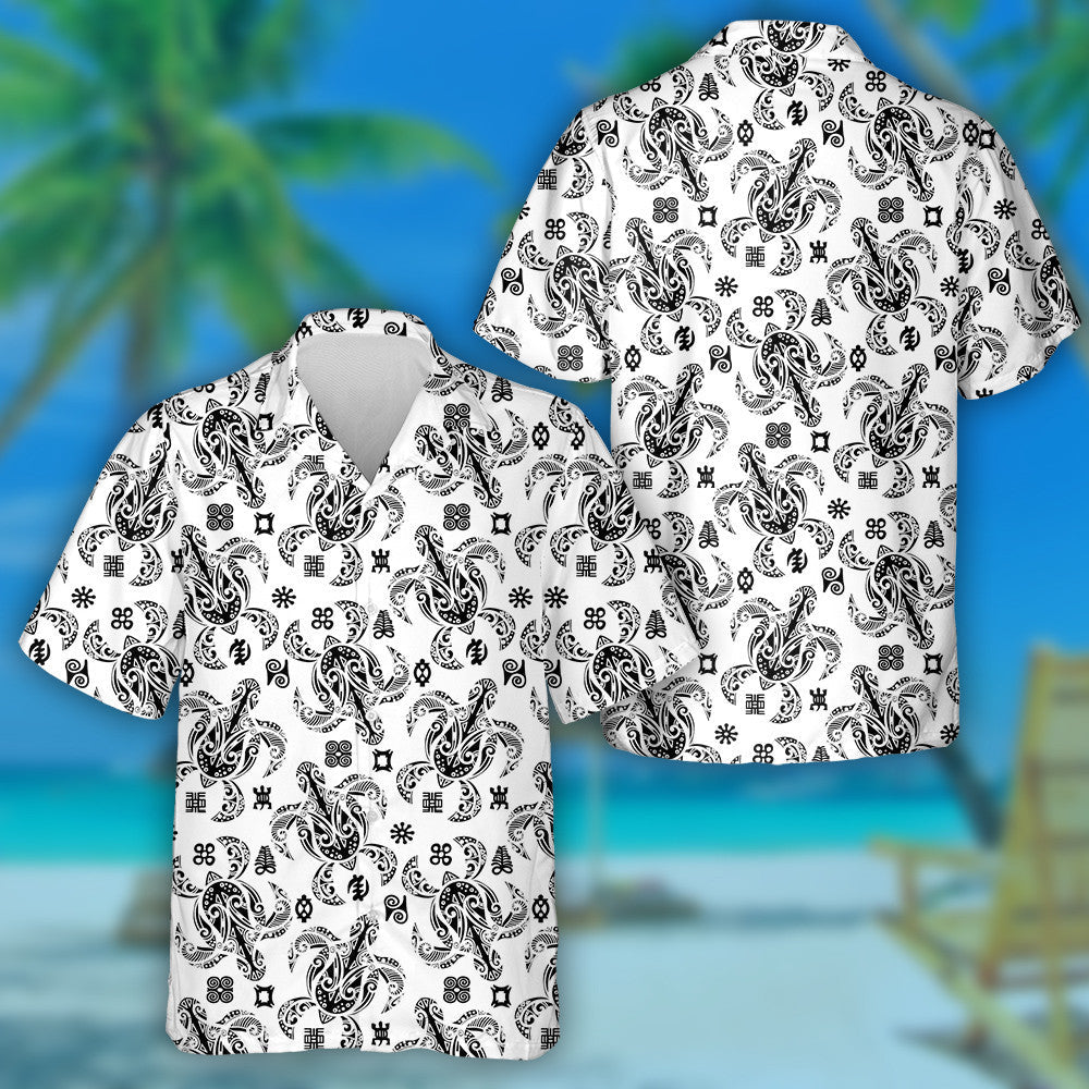 Sea Turtle Indigenous Tribal Polynesian Style Hawaiian Shirt, Hawaiian Shirt Gift, Christmas Gift