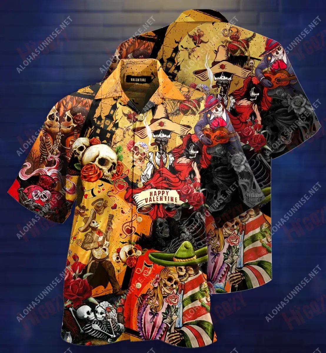 Skull Happy Valentine Day Short Hawaiian Shirt Summer Hawaiian T Shirts Best Hawaiian Shirts Hawaiian Shirts For Men, Hawaiian Shirt Gift, Christmas Gift