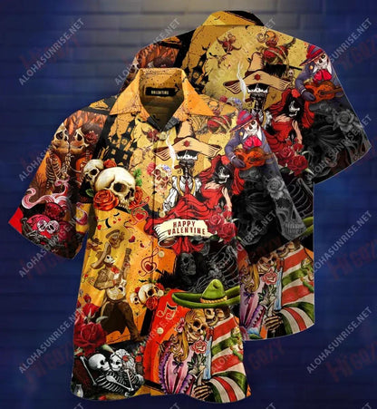 Skull Happy Valentine Day Short Hawaiian Shirt Summer Hawaiian T Shirts Best Hawaiian Shirts Hawaiian Shirts For Men, Hawaiian Shirt Gift, Christmas Gift