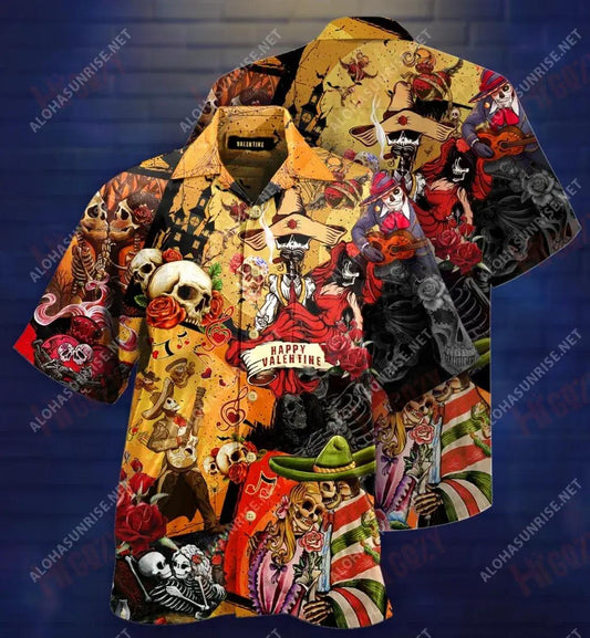 Skull Happy Valentine Day Short Hawaiian Shirt Summer Hawaiian T Shirts Best Hawaiian Shirts Hawaiian Shirts For Men, Hawaiian Shirt Gift, Christmas Gift