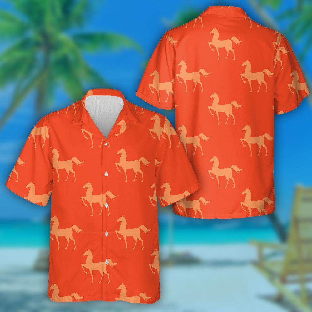 Colorful Yellow Horse On Orange Background Hawaiian Shirt,Hawaiian Shirt Gift, Christmas Gift