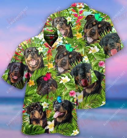 Happy Summer With Rottweiler Unisex Hawaiian Shirt Summer Short Sleeve Custom Hawaiian Shirts Hawaiian Shirts For Men, Hawaiian Shirt Gift, Christmas Gift