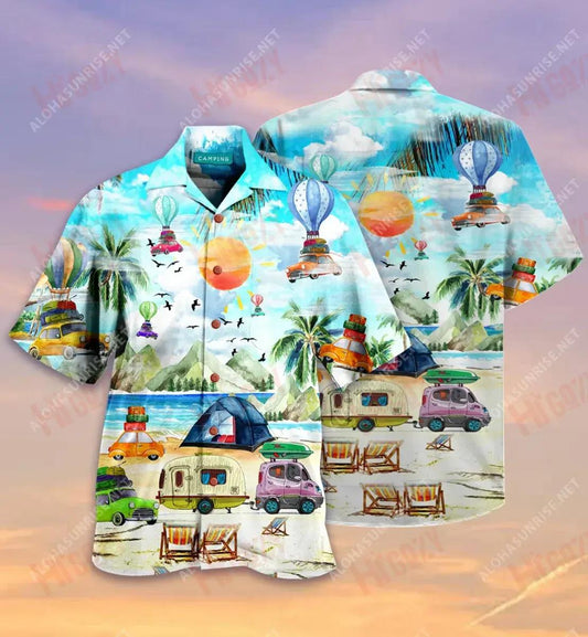 Get High With Camping Short Sleeve Shirt Summer Hawaiian T Shirts Best Hawaiian Shirts Hawaiian Shirt Pattern, Hawaiian Shirt Gift, Christmas Gift