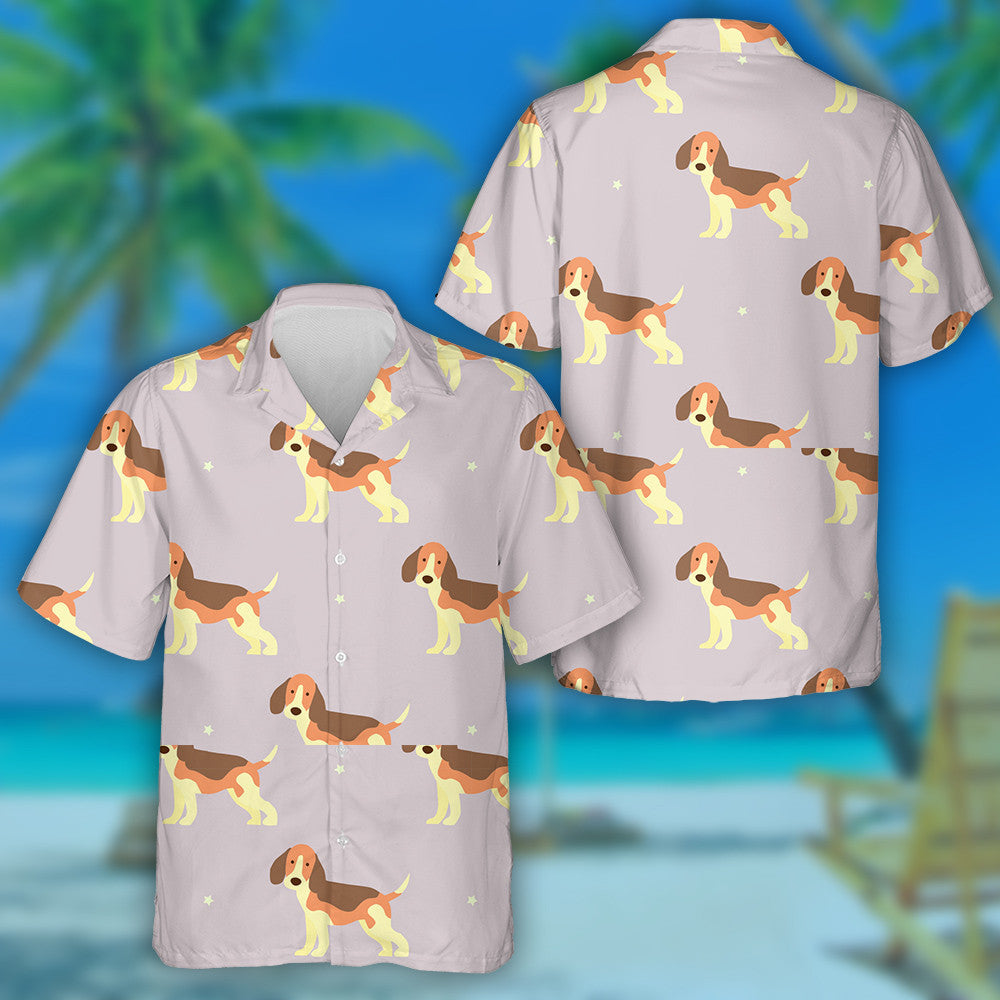 Pink Stars With Cute Beagles Dogs Hawaiian Shirt,Hawaiian Shirt Gift, Christmas Gift