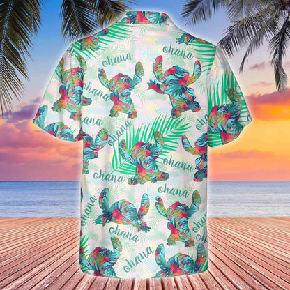 Ohana Colorful Stitch Mouse With Teal Leaf Hawaiian Shirt, Hawaiian Shirt Gift, Christmas Gift