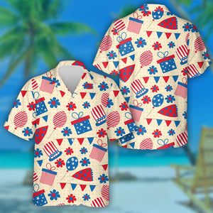 Cute Gift For Independence Day With Flowers Pattern Hawaiian Shirt, Hawaiian Shirt Gift, Christmas Gift