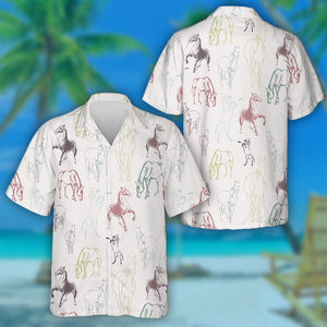 Adorable Horses Sketches In Vintage Style Hawaiian Shirt, Hawaiian For Gift