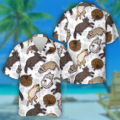 Funny Cats On Floral Leaves Background Hawaiian Shirt,Hawaiian Shirt Gift, Christmas Gift
