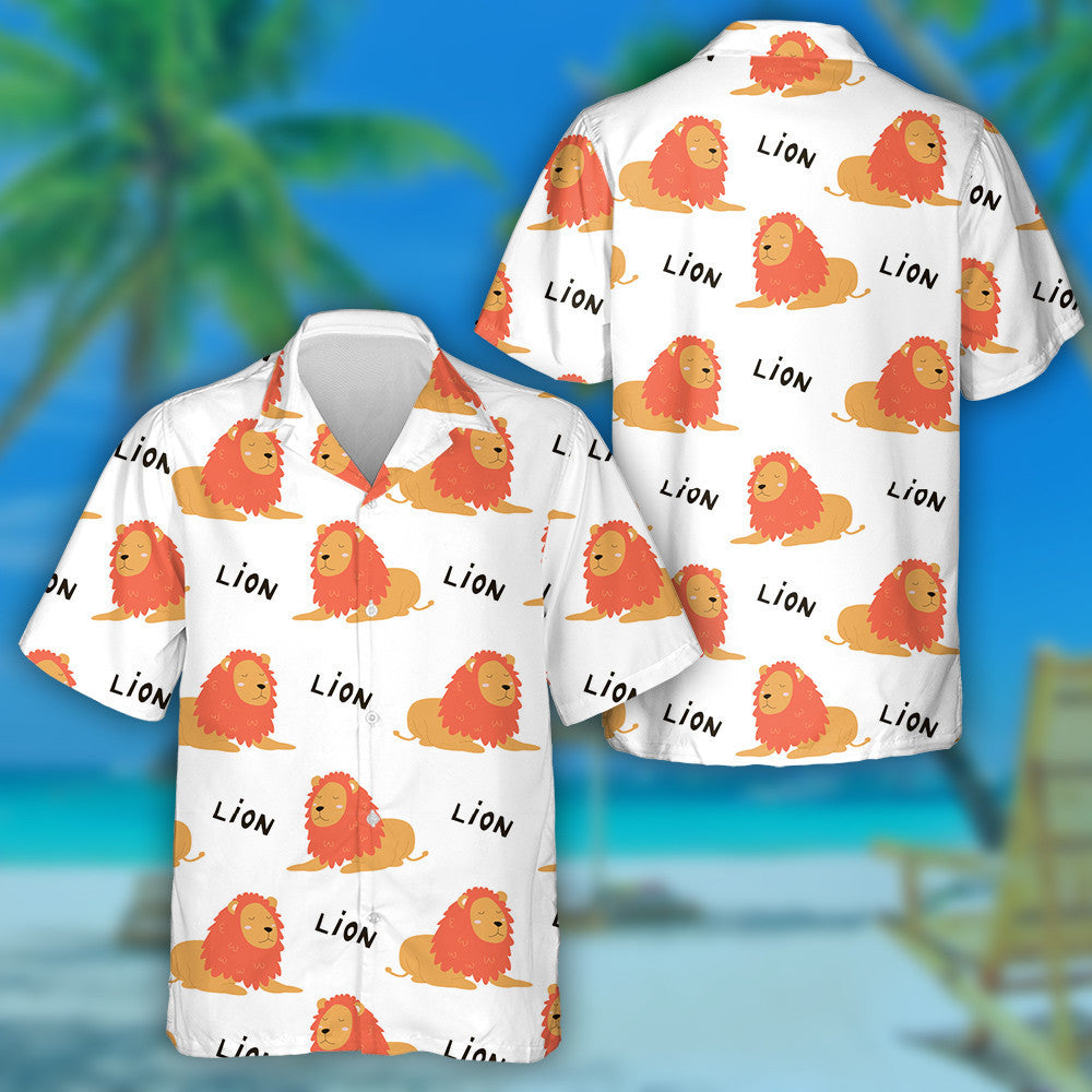 Funny Lion With Orange Sleeping Hawaiian Shirt,Hawaiian Shirt Gift, Christmas Gift