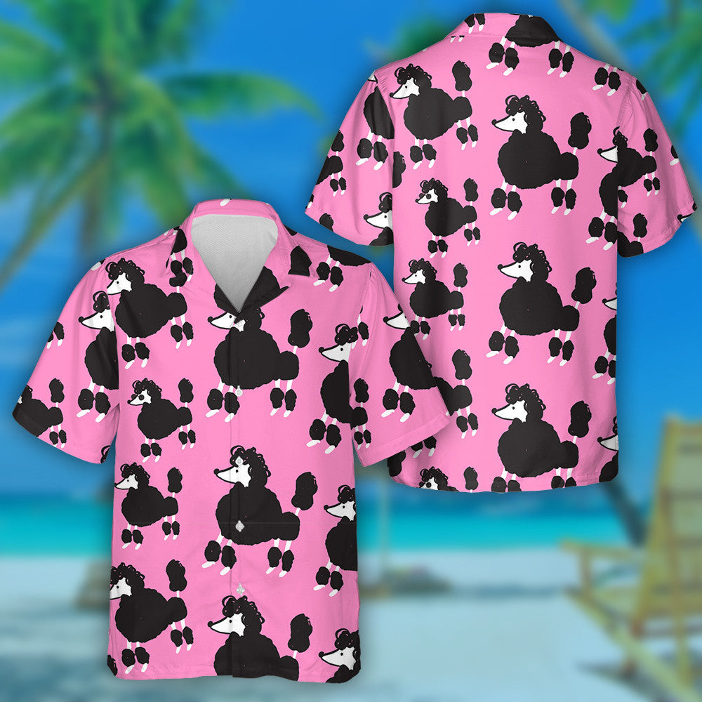 Black Poodle Dog And Paw On Pink Hawaiian Shirt, Hawaiian Shirt Gift, Christmas Gift
