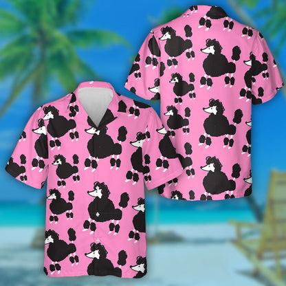 Black Poodle Dog And Paw On Pink Hawaiian Shirt, Hawaiian Shirt Gift, Christmas Gift