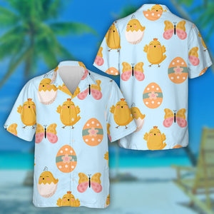 Adorable Chickens Butterfly And Faster Egg Hawaiian Shirt, Hawaiian For Gift