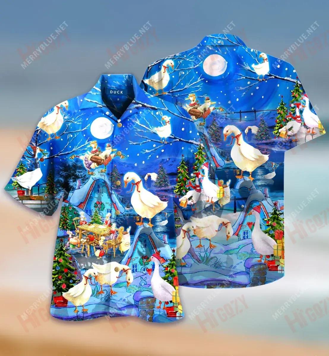 Ducks On Christmas Eve Short Hawaiian Shirt Vacation Aloha Shirt Tactical Hawaiian Shirt Hawaiian Shirts For Women, Hawaiian Shirt Gift, Christmas Gift