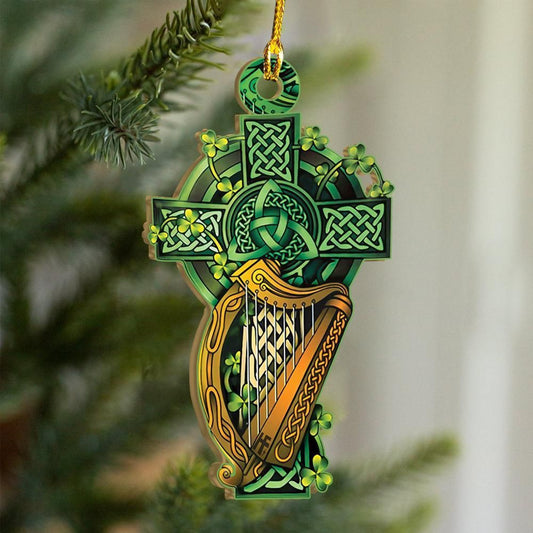 Celtic Cross Irish Harp Ornament, Happy Christmas Ornament, Christmas Gift, Christmas Decoration