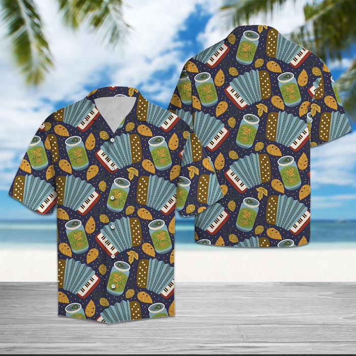 Accordion With Beer And Yellow Leaves Hawaiian Shirt, Hawaiian For Gift