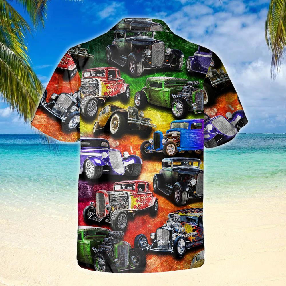 Hot Rod Colorful Vehicle Design Hawaiian Shirt, Hawaiian For Gift