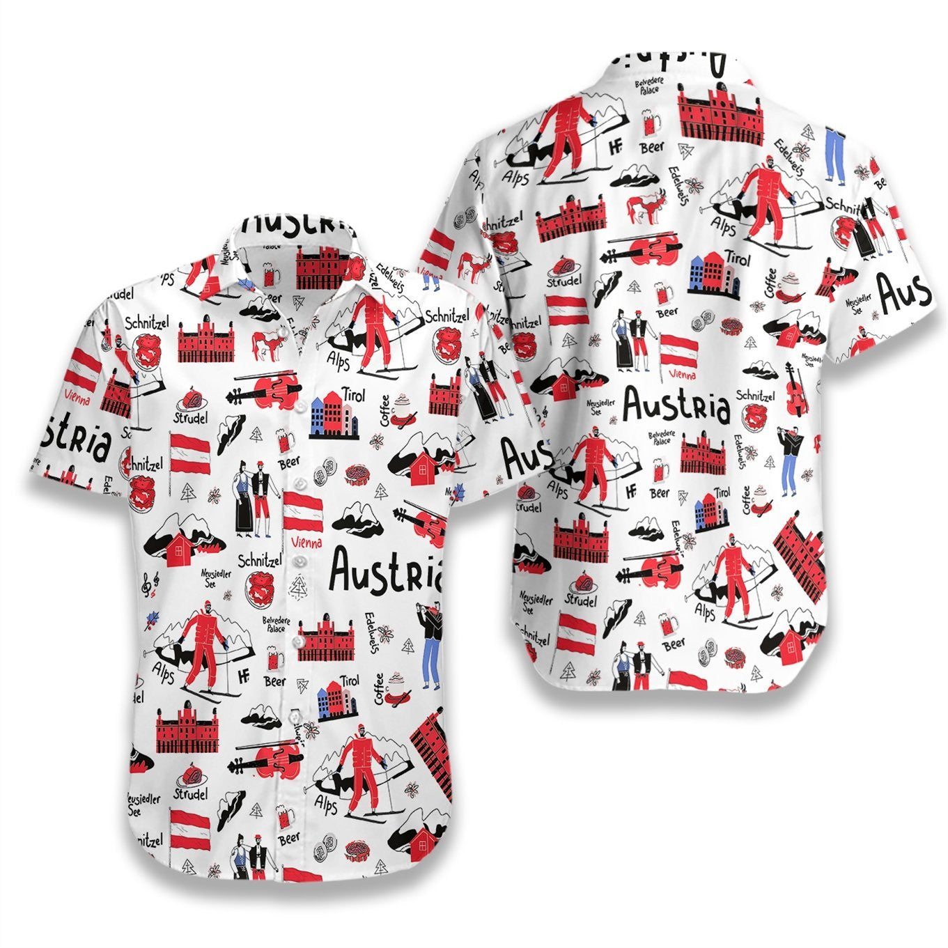 I Love Austria Doodle Pattern Hawaiian Shirt, Hawaiian For Gift