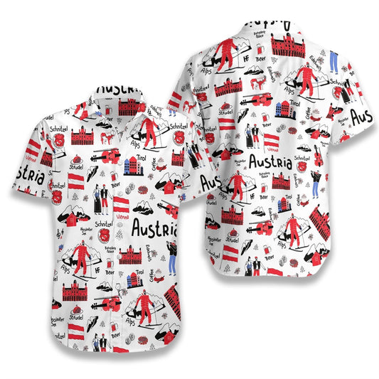 I Love Austria Doodle Pattern Hawaiian Shirt, Hawaiian For Gift