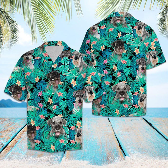 Amazing Schnauzer Tropical Jungle Design Hawaiian Shirt, Hawaiian For Gift