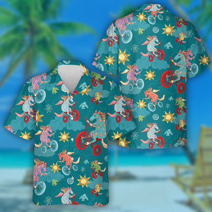 Fantasy Horses Pegasus Rides A Bicycle In The Sky Hawaiian Shirt, Hawaiian Shirt Gift, Christmas Gift