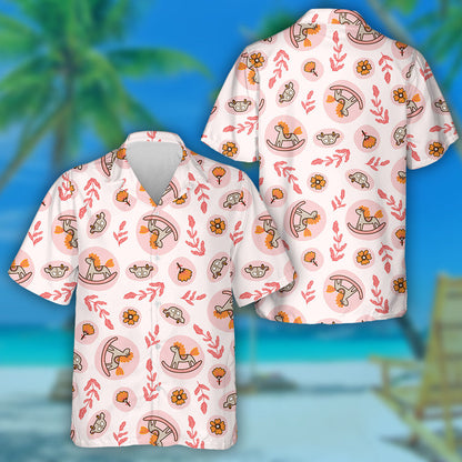 Rocking Horses And Toy Cars On The Pink Background Hawaiian Shirt, Hawaiian Shirt Gift, Christmas Gift