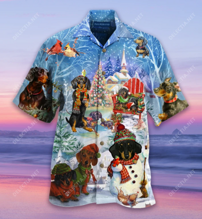Dachshund Merry Christmas Hawaiian Shirt, Hawaiian Shirt Gift, Christmas Gift