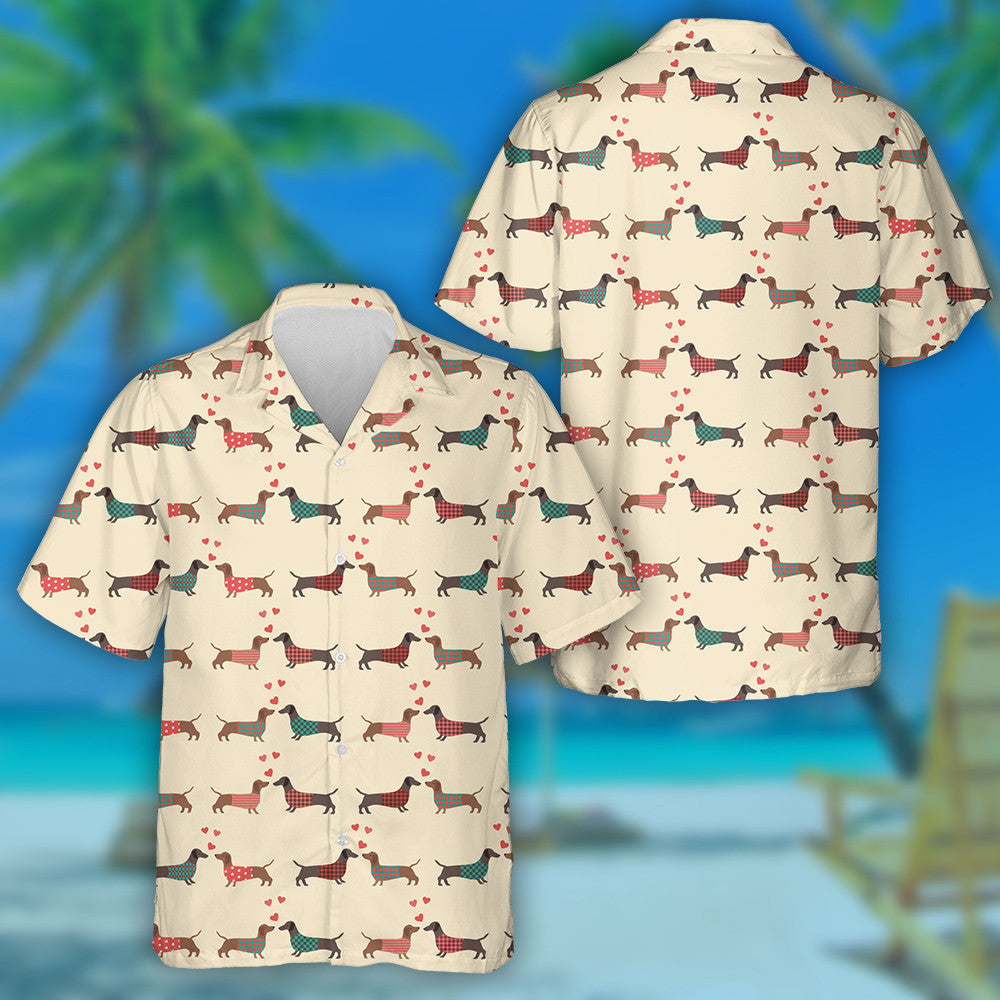 Couple Of Dressed Dachshunds With Red Hearts Hawaiian Shirt, Hawaiian Shirt Gift, Christmas Gift